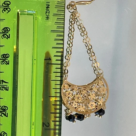 Solid 14k gold Dangle earrings with quartz natural stones. Italy/Stamped - Picture 6 of 10